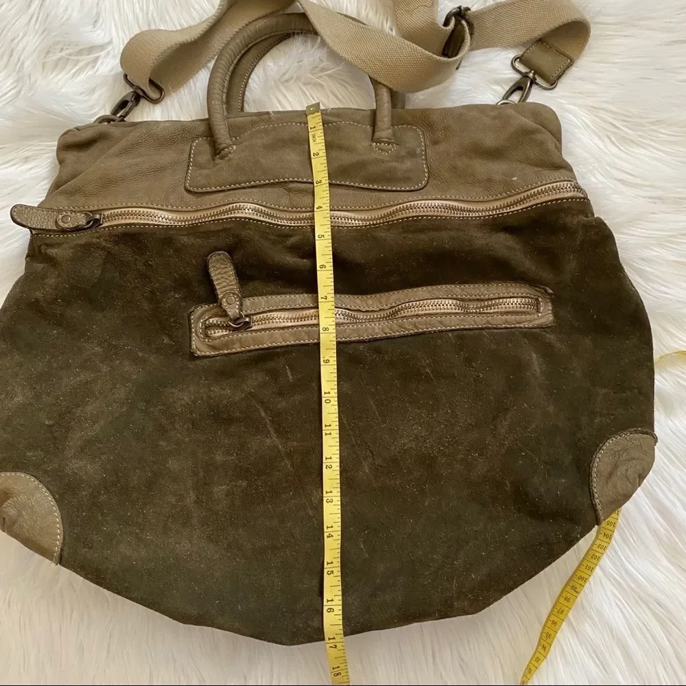 P’ELLE olive green suede leather satchel bag